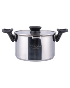 Casseruola 22 cm in acciaio inox con 2 beccucci, coperchio in vetro temperato con filtri per fuorius