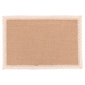 Tovaglietta rettangolare in juta, bordo in pizzo