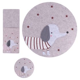 Set tovaglietta, porta posate e sottobicchiere in feltro, beige, Natalotto