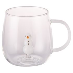 Mug 450 ml in vetro borosilicato, pupazzo di neve interno 3D, Xmas