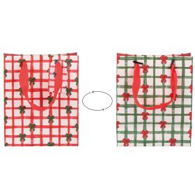 Busta regalo 16x8x19,5 cm in carta con manici in  tessuto, Natale con i fiocchi