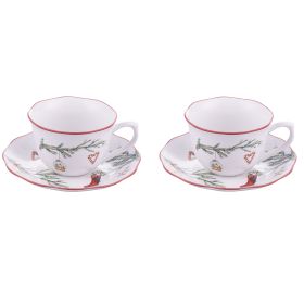 Set 2 tazze con piattino 380 ml in porcellana, Rametto