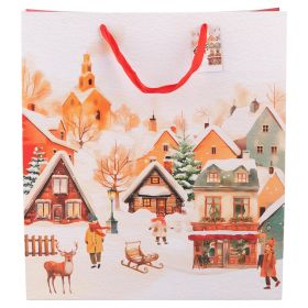 Busta regalo 36x12x40 cm in carta con manici in  tessuto, Winter Village