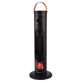 Termoventilatore a torretta 2000W, display con effetto camino, nero, Kooper
