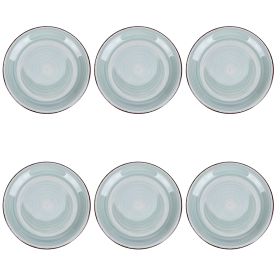 Set 6 piatti piani in gres dipinto a mano, salvia, 4 Toni