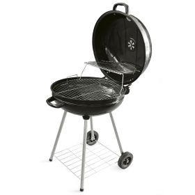 Barbecue nero tondo con ruote e coperchio &#216;57x90 cm