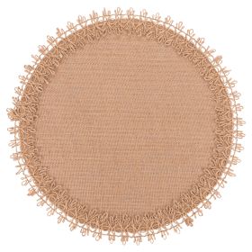 Tovaglietta tonda in juta, bordo ricamato