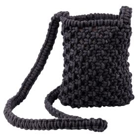 Mini bag da spiaggia con tracolla, intrecciata in cotone 13x20 cm, nero, Macram&#232;