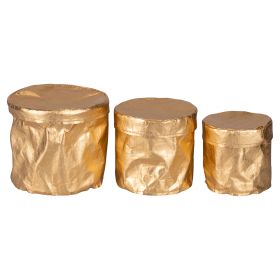 Set 3 cestini rotondi dorati con coperchio, Golden Kitchen
