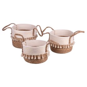 Set 3 ceste in fibra naturale, corda e nappine, Natural