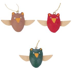Set 3 appendini gufetto con ali realizzati a mano in cartapesta, XMas Paper