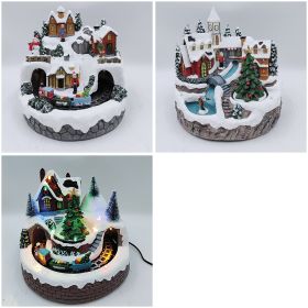 Villaggio tondo natalizio con musica, movimento e 12 led 19x18 cm, Santa&#39;s House