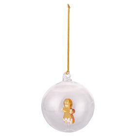 Pallina natalizia in vetro borosilicato, decorazione interna omino di marzapane 3D, Xmas