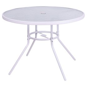 Tavolo tondo 100 cm in acciaio al carbonio e vetro, bianco, Est&#233;