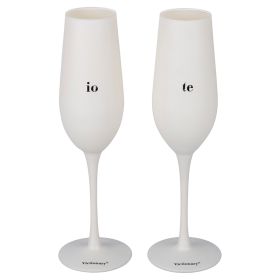 Set 2 Fl&#251;te 240 ml in vetro opaco con scritta, avorio, Victionary