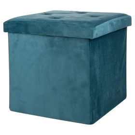 Pouf contenitore multiuso effetto velluto  38x38xh.38 cm, ottanio, Sibilla
