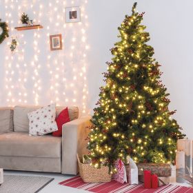 Albero di Natale con 700 led, circa 1000 rami h. 210 cm con bacche rosse e pigne, Paris Santa&#39;s Hous