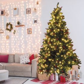 Albero di Natale con 800 led, circa 1400 rami h. 230 cm con bacche rosse e pigne naturali, Paris San