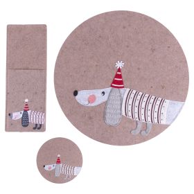 Set tovaglietta, porta posate e sottobicchiere in feltro, beige, Natalotto