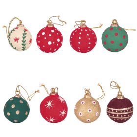 Set 8 palline natalizie realizzate a mano in cartapesta, XMas Paper