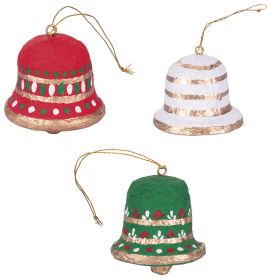 Set 3 appendini campanella realizzati a mano in cartapesta, XMas Paper