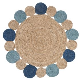 Tappeto tondo intrecciato 90 cm in juta, Simple Ocean