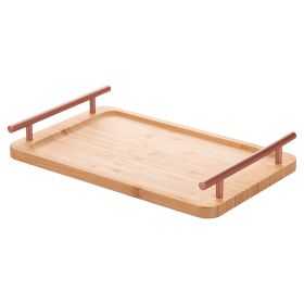 Vassoio 33x20 cm in bamb&#249;, manici rose gold, Natural