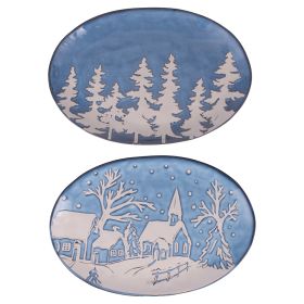 Piatto da portata ovale in gres 32,5x22 cm, Winter Village
