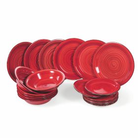 Servizio piatti 18 pezzi in stoneware dipinto a mano, Bi-Dubai Red