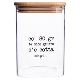 Barattolo pasta 1 L in vetro, coperchio in bamb&#249;, S.P.Q.eRe