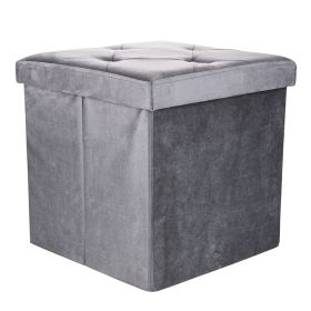 Pouf contenitore multiuso effetto velluto  38x38xh.38 cm, grigio, Sibilla