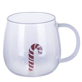 Mug 450 ml in vetro borosilicato, bastoncino interno 3D, Xmas