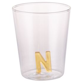 Bicchiere 420 ml in vetro borosilicato, lettera N interna in 3D, Monogram