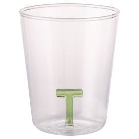 Bicchiere 420 ml in vetro borosilicato, lettera T interna in 3D, Monogram
