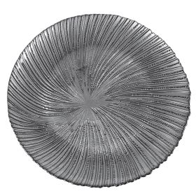Piatto tondo platino in vetro 32 cm metallic finish, Elegance Sibilla