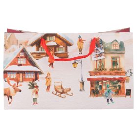 Busta regalo 39x15x23 cm in carta con manici in  tessuto, Winter Village
