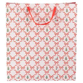 Busta regalo 36x12x40 cm in carta con manici in  tessuto, Natale coi fiocchi